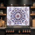 Imperial Mosaic – Tempered Glass Backsplash for Kitchen – Blue & Gold Mandala Splashback