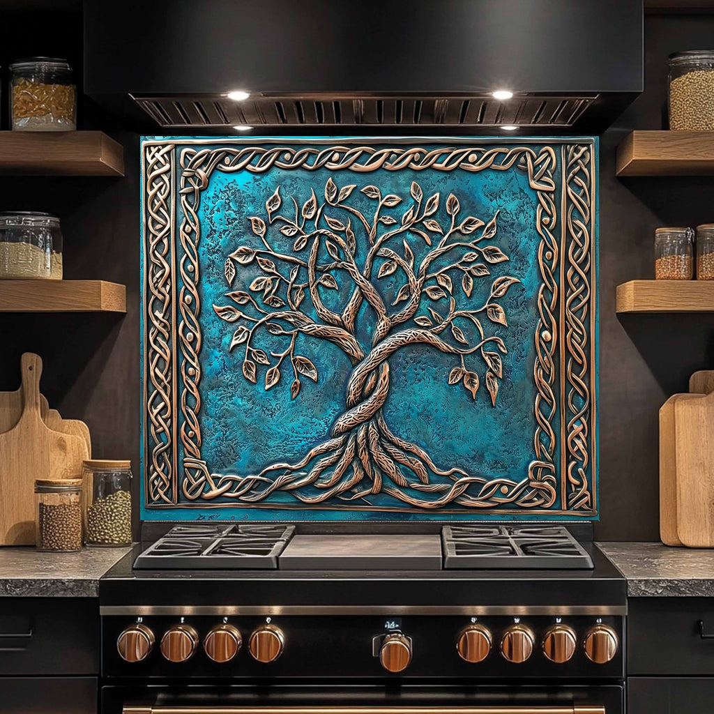 Custom Kitchen Backsplash – Aqua Heritage Tempered Glass Stove Backsplash