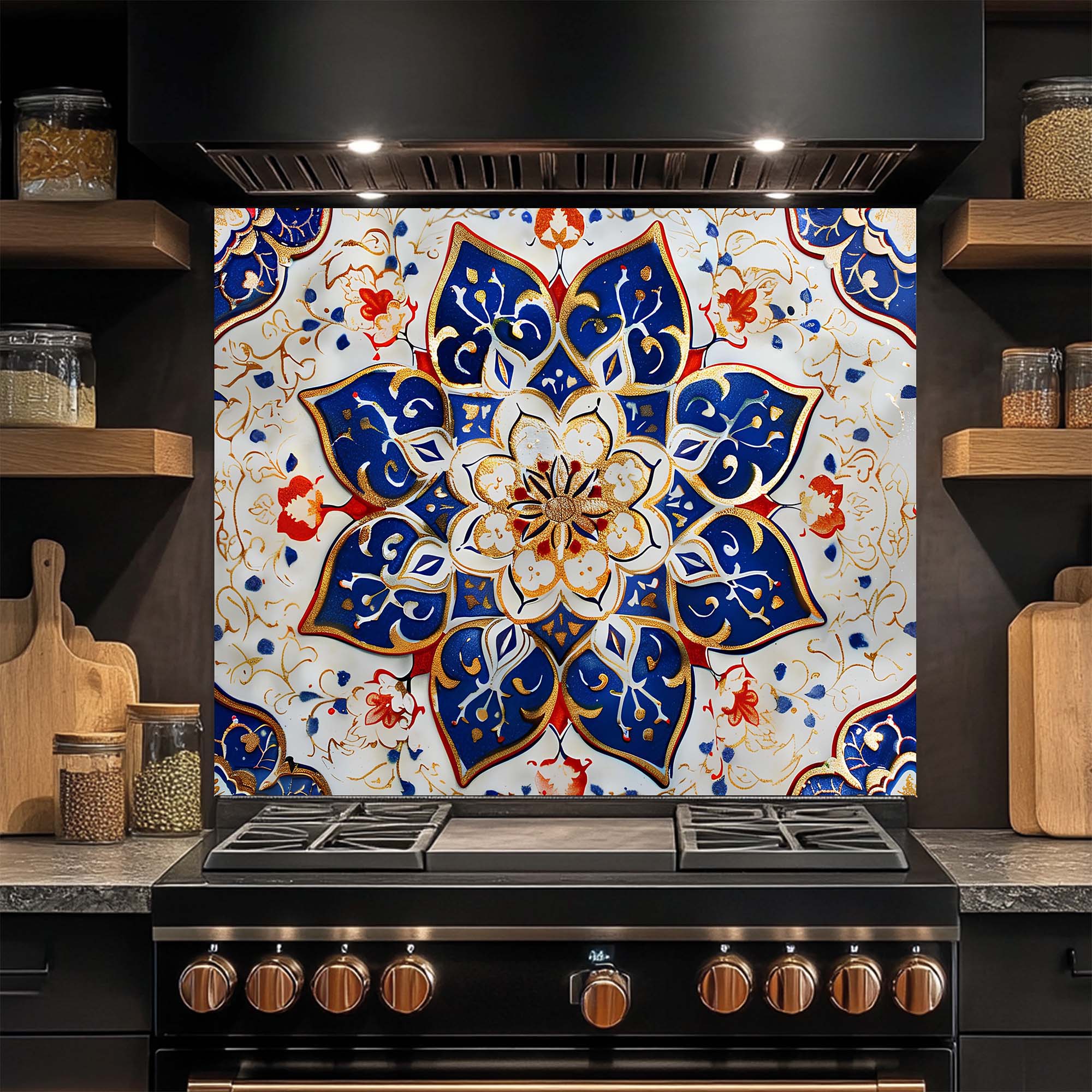 Oriental Blossom - Protector contra salpicaduras de cristal templado para cocina - Protector contra salpicaduras de cocina con diseño de mandala