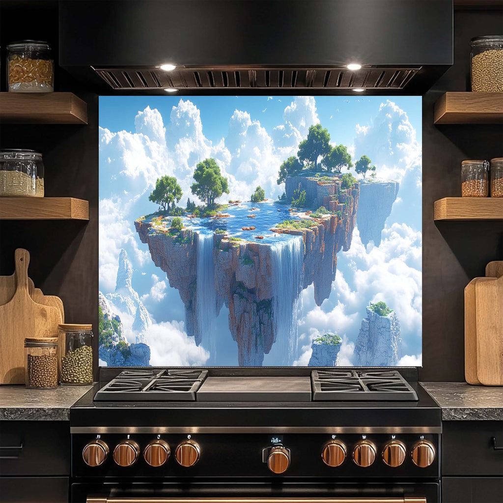 Skyfall Oasis – Tempered Glass Backsplash for Kitchen | Fantasy Landscape Backsplash
