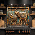 Elephant March Mosaic Tempered Glass Backsplash | Artistic Stove Glass Backsplash