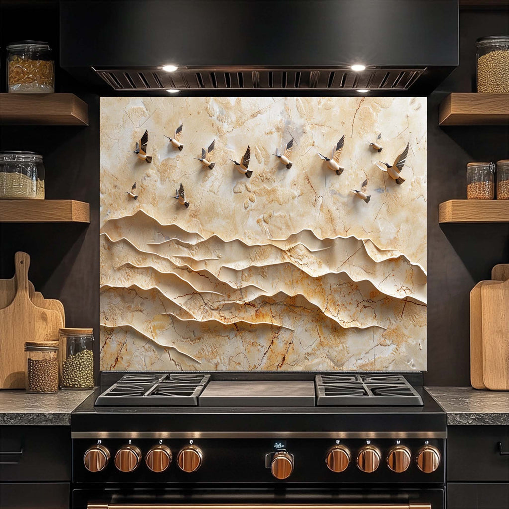 Golden Flight – Tempered Glass Backsplash for Kitchen | Flying Birds Backsplash