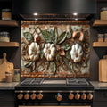 Salpicadero de cristal templado Tuscan Garlic Garden para cocina | Salpicadero con diseño de ajos y hojas