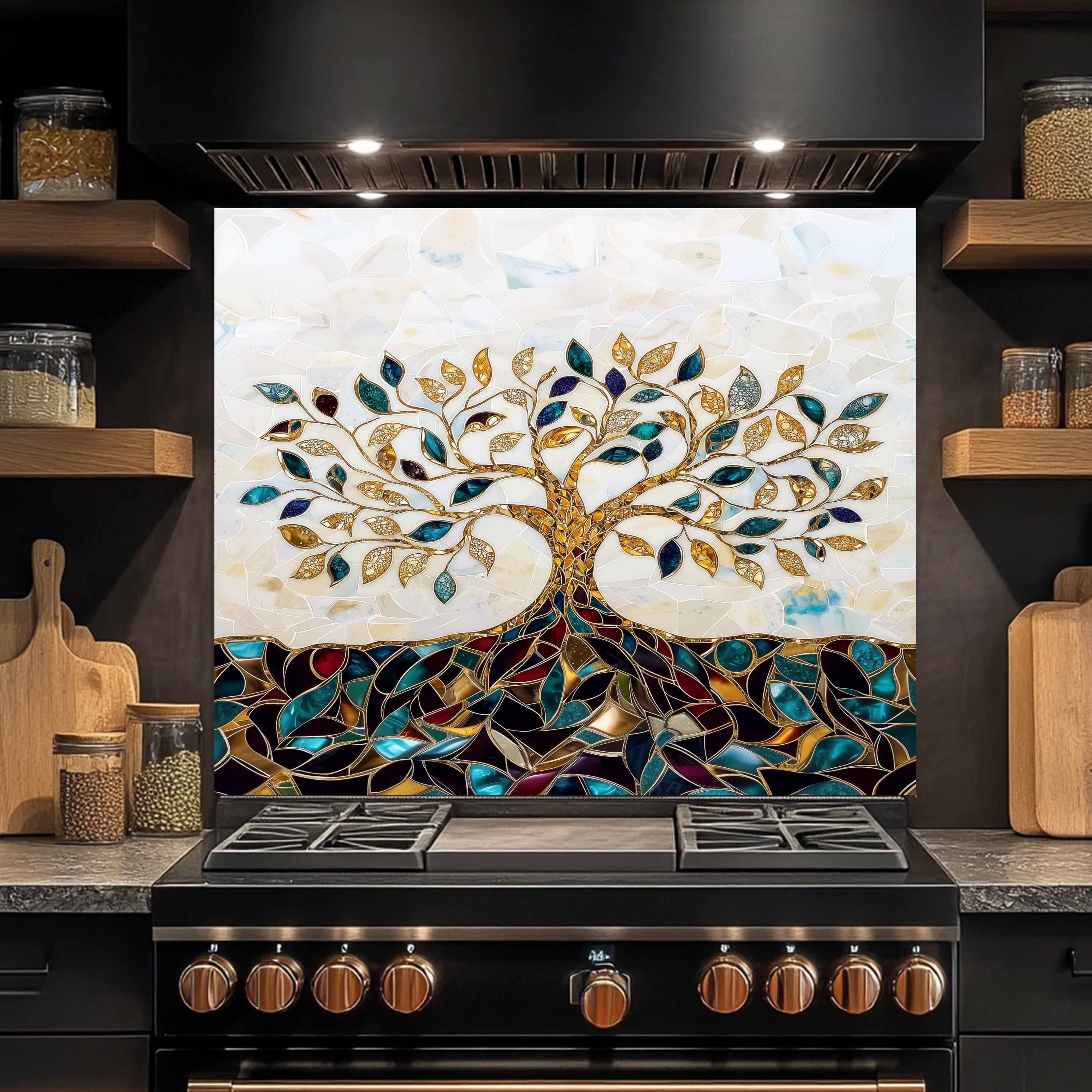 Custom Kitchen Backsplash – Gem Roots Tempered Glass Stove Backsplash