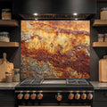Rust Flow – Tempered Glass Backsplash | Industrial Abstract Copper Look Kitchen Backsplash