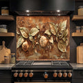 Golden Harvest Relief Tempered Glass Backsplash for Kitchen | Tuscan Garlic Backsplash