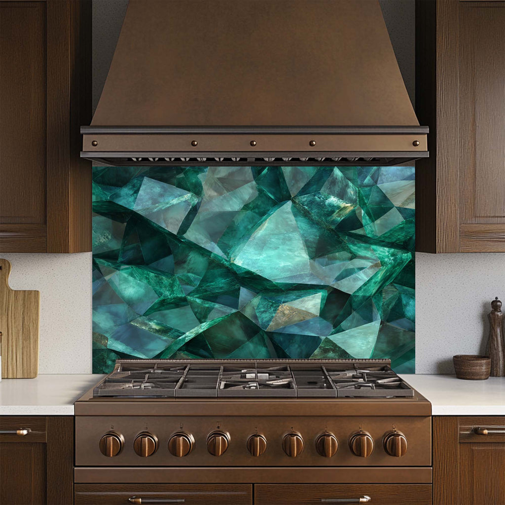 Emerald Shards – Tempered Glass Backsplash for Kitchen | Luxury Gem-Inspired Backsplash