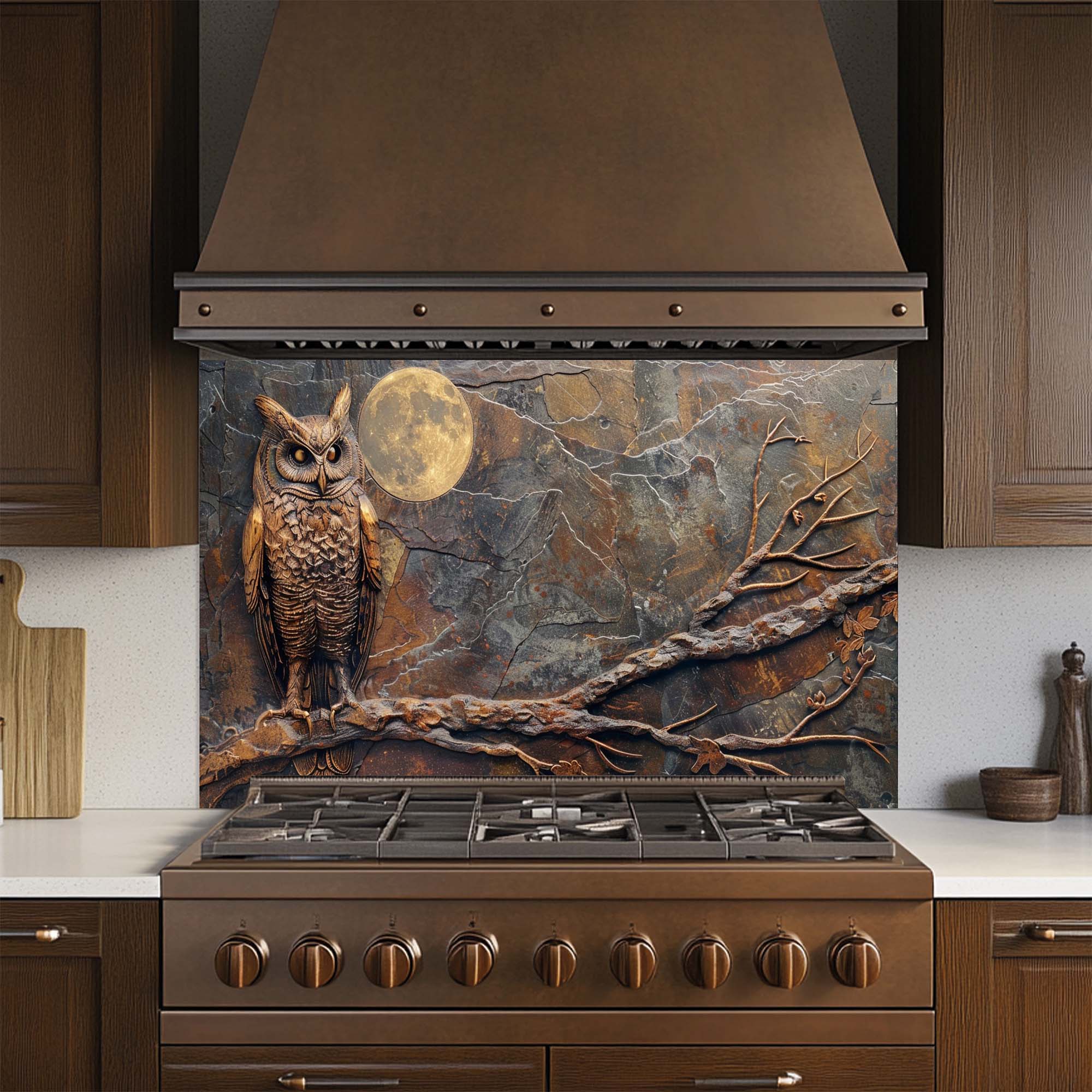 Midnight Owl Watch Tempered Glass Backsplash | Owl and Full Moon Backsplash