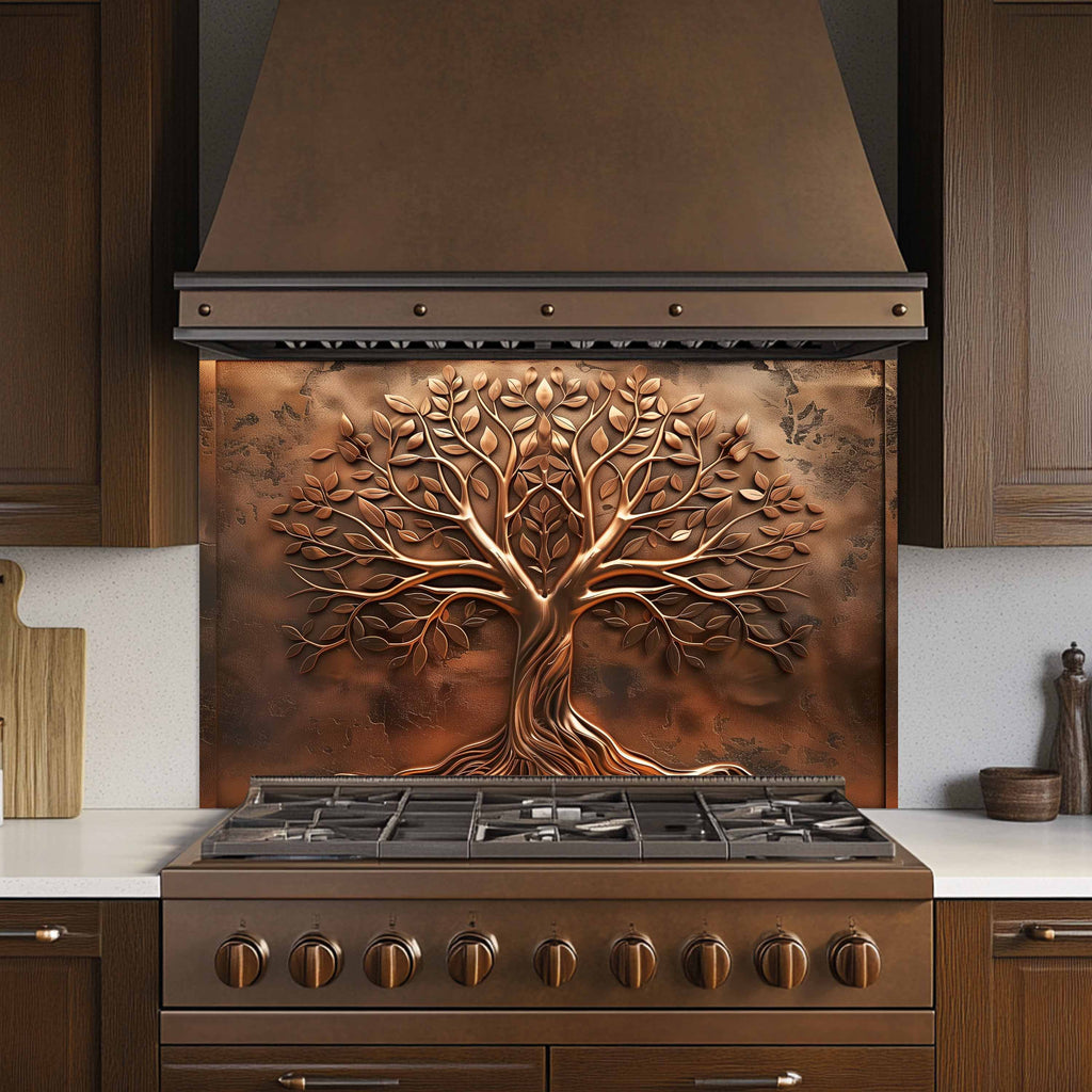 Custom Kitchen Backsplash – Amber Roots Tempered Glass Stove Backsplash