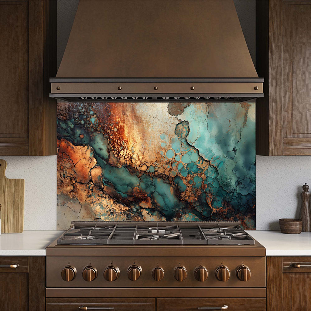 Copper Current – Tempered Glass Backsplash for Kitchen | Copper Look Backsplash