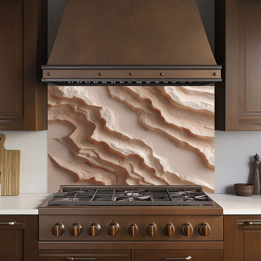 Dunas Erosionadas – Salpicadero de Cristal Templado para Cocina | Salpicadero de Arena Abstracta