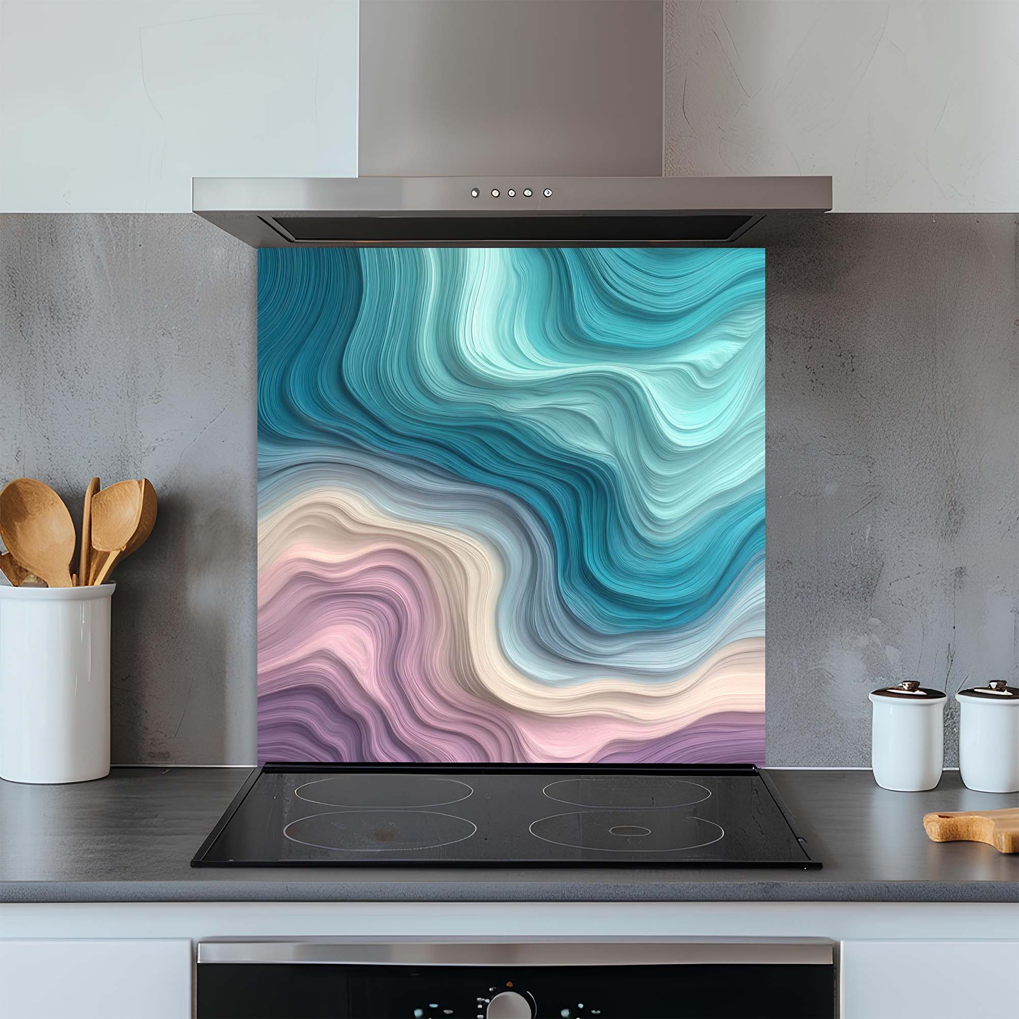 Pastel Flow – Tempered Glass Backsplash for Kitchen | Pastel Brushstrokes Backsplash