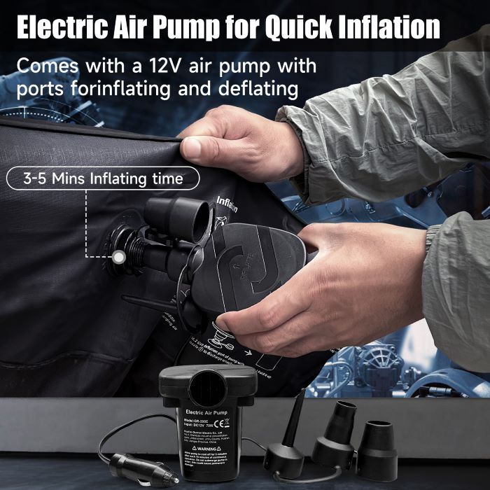 Colchón inflable DikaSun para SUV, flocado mejorado y cama de dormir extra gruesa con superficie de Oxford, bomba eléctrica, cable de carga de 3 m, negro
