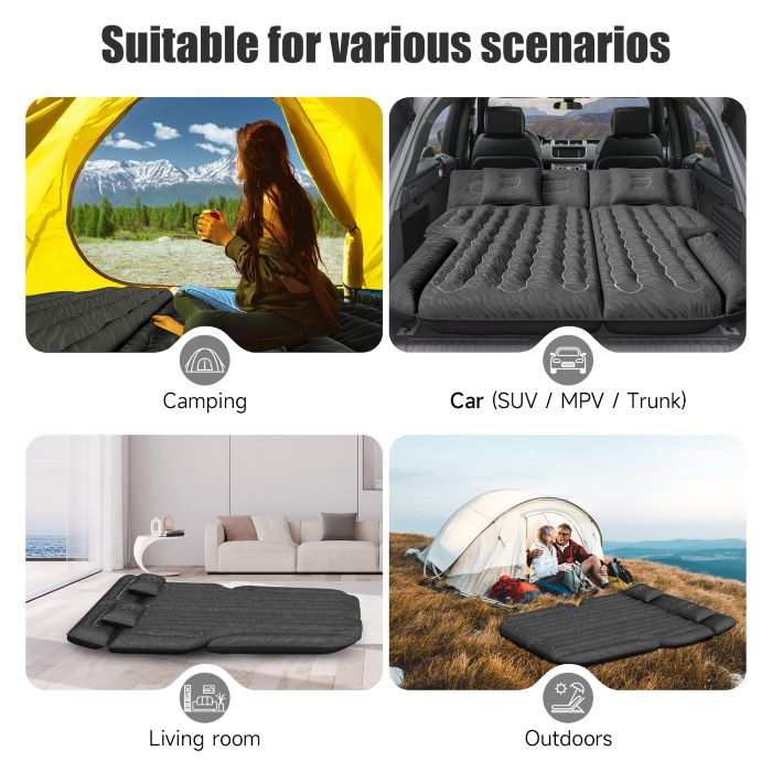 Colchón inflable DikaSun para SUV, flocado mejorado y cama de dormir extra gruesa con superficie de Oxford, bomba eléctrica, cable de carga de 3 m, negro