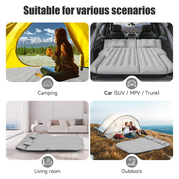Colchón de aire universal DikaSun para SUV – Flocado mejorado, superficie Oxford extragruesa, con bomba eléctrica y cable de carga de 3 m (gris)