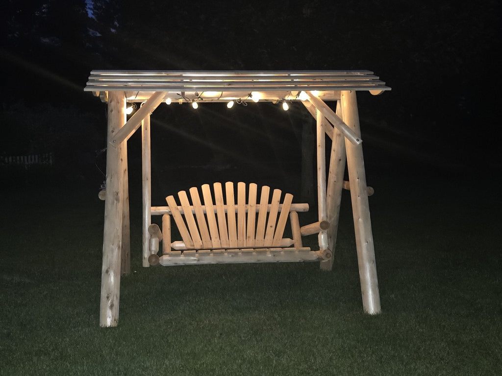 Columpio de madera con toldo para porche