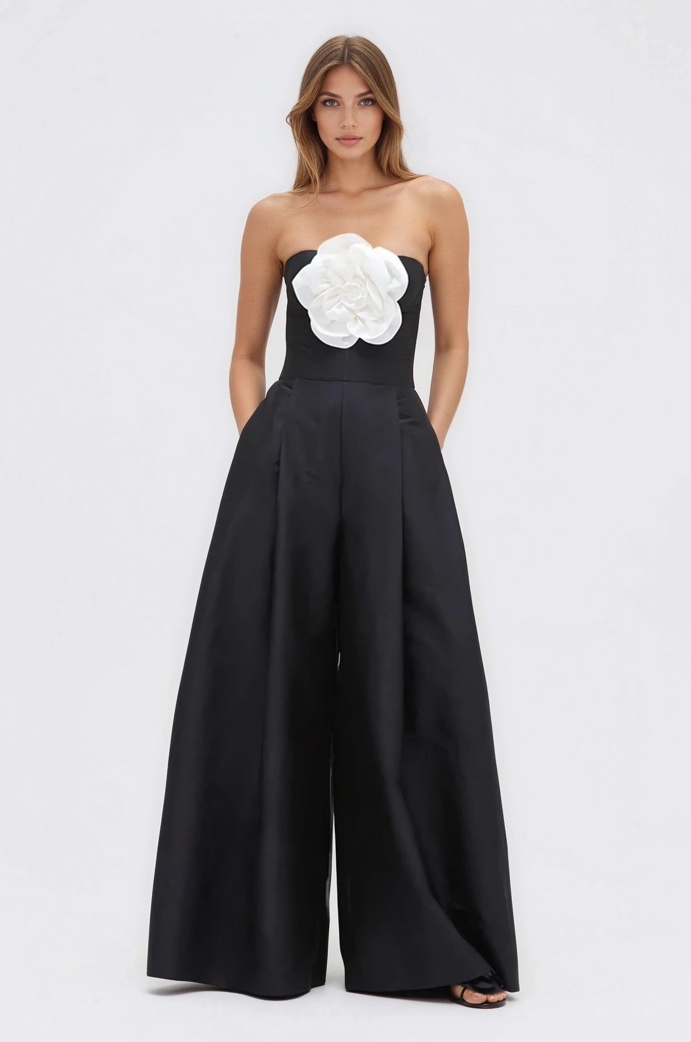 Taffeta Bloom Jumpsuit – Black