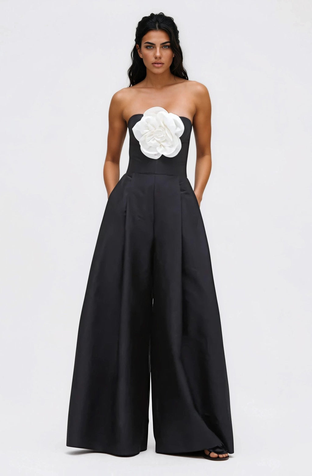 Taffeta Bloom Jumpsuit – Black