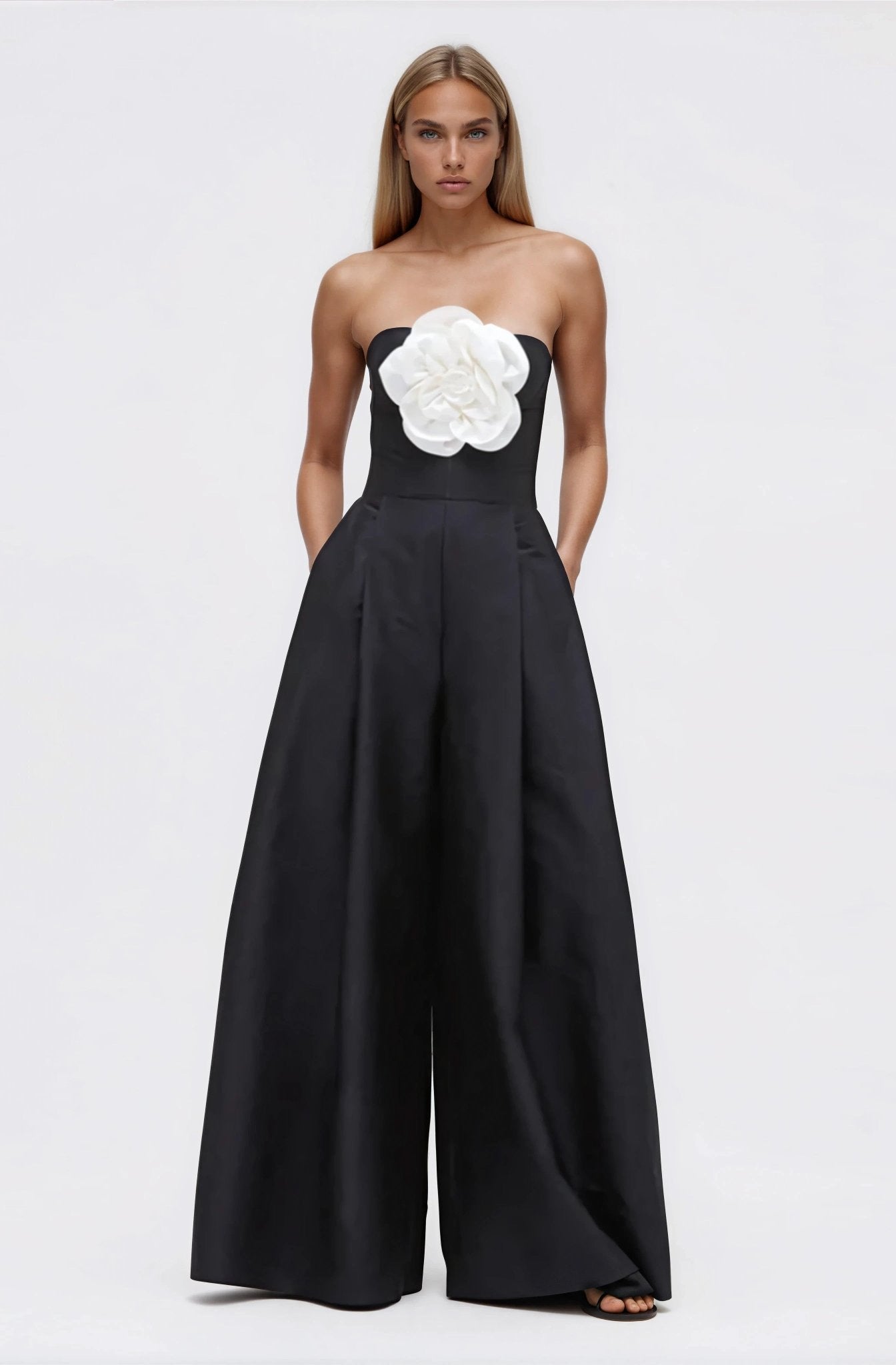Taffeta Bloom Jumpsuit – Black