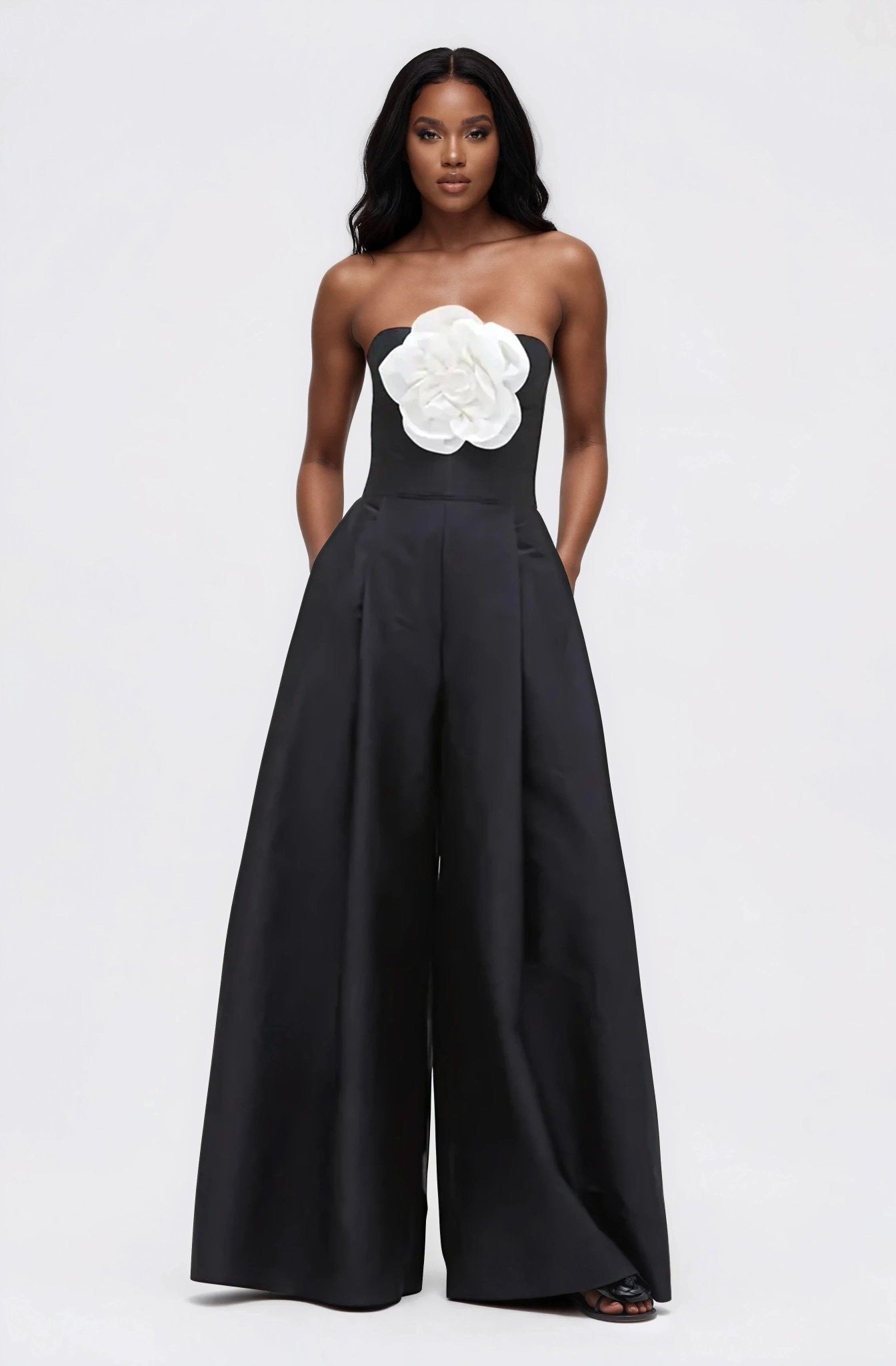 Taffeta Bloom Jumpsuit – Black