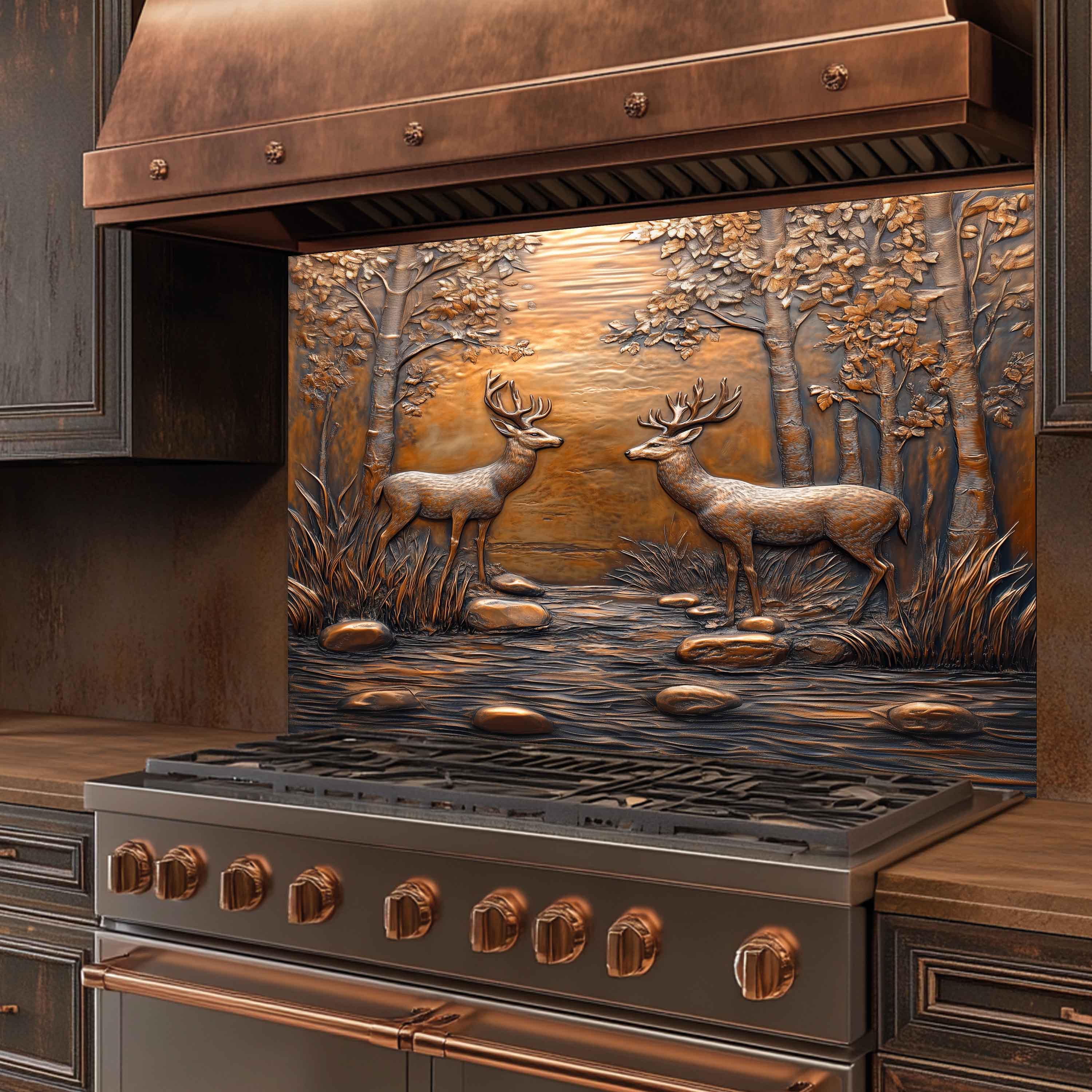 Protector contra salpicaduras de vidrio templado Encuentro en el bosque – Panel protector de cocina con escena de ciervos