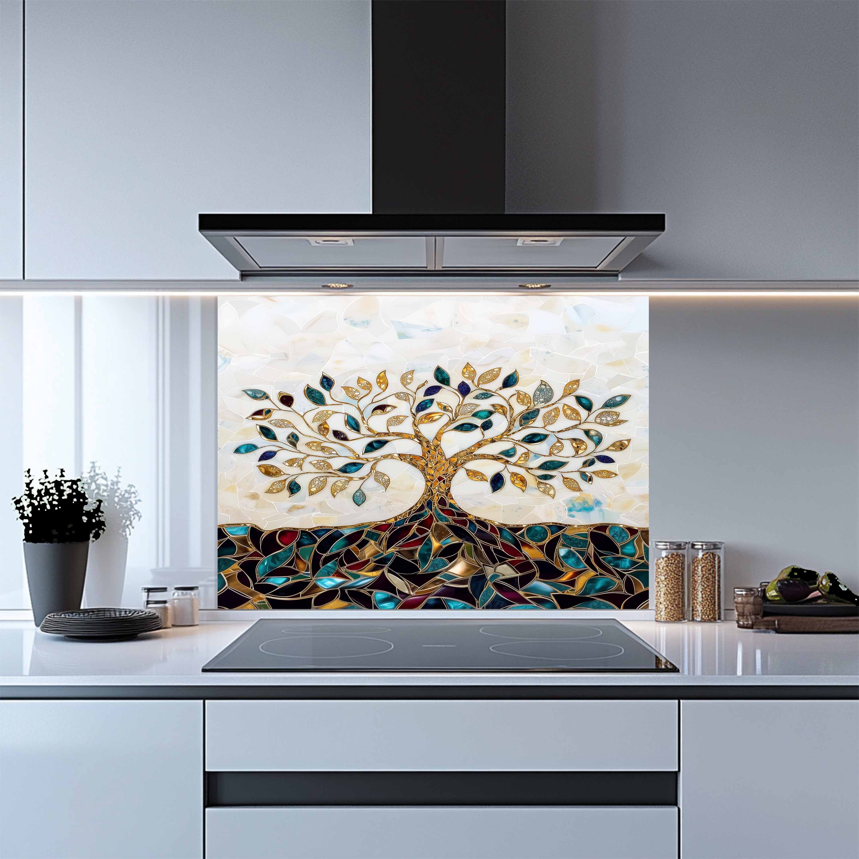 Custom Kitchen Backsplash – Gem Roots Tempered Glass Stove Backsplash