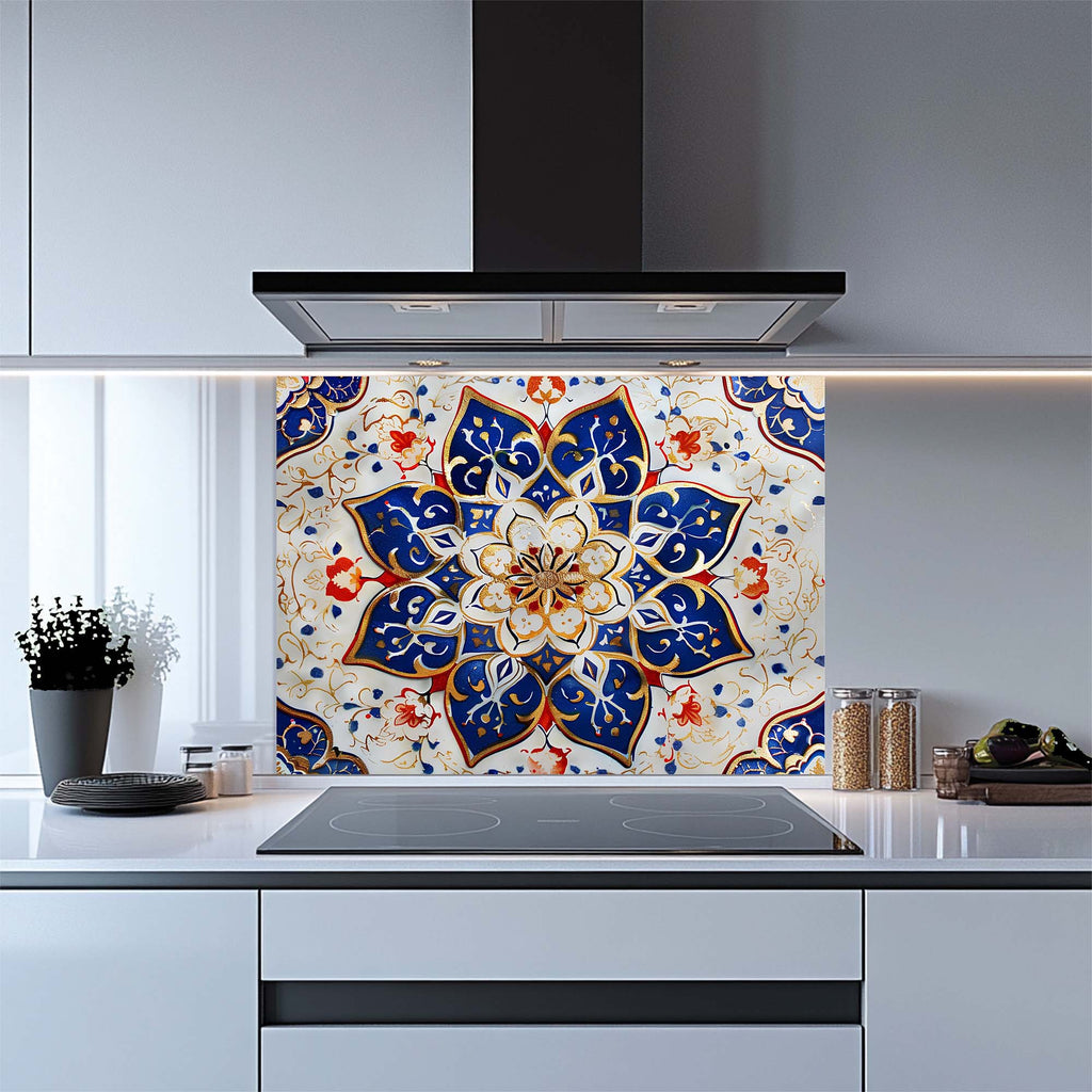 Oriental Blossom – Tempered Glass Backsplash for Kitchen – Mandala Kitchen Splashback