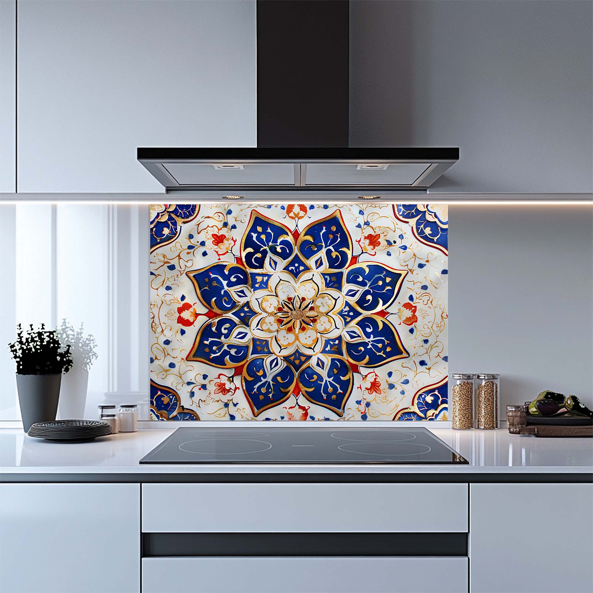 Oriental Blossom - Protector contra salpicaduras de cristal templado para cocina - Protector contra salpicaduras de cocina con diseño de mandala