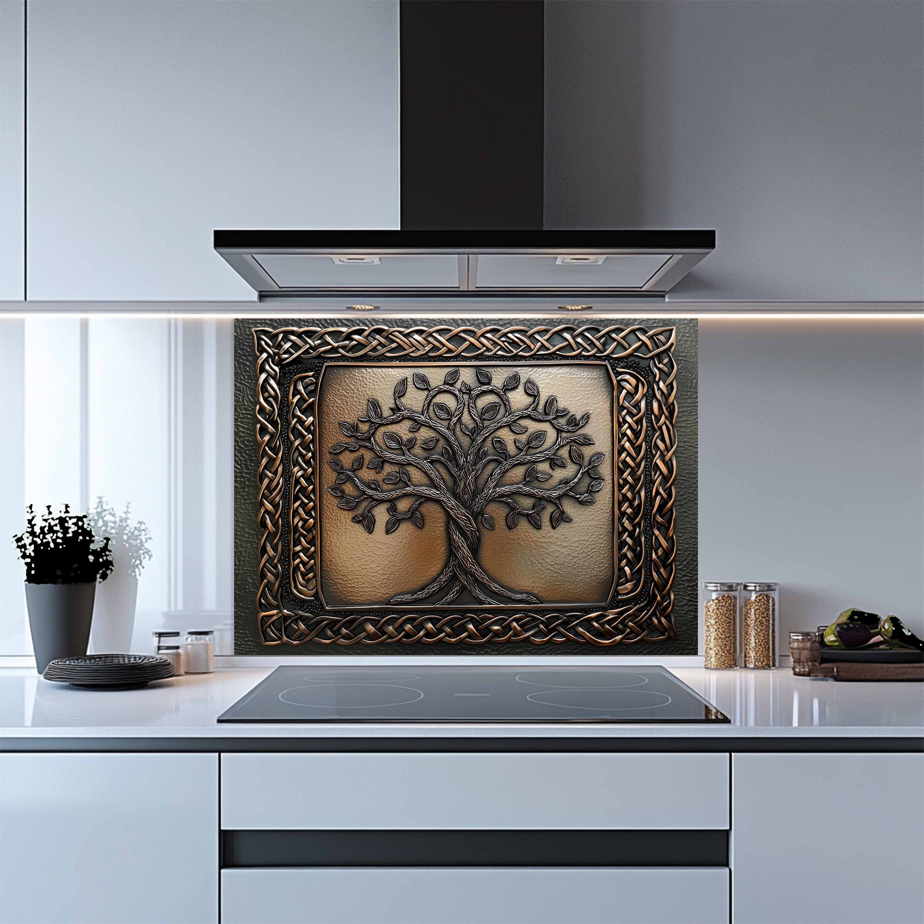 Protector contra salpicaduras de cocina personalizado – Protector contra salpicaduras de cristal templado de raíces celtas