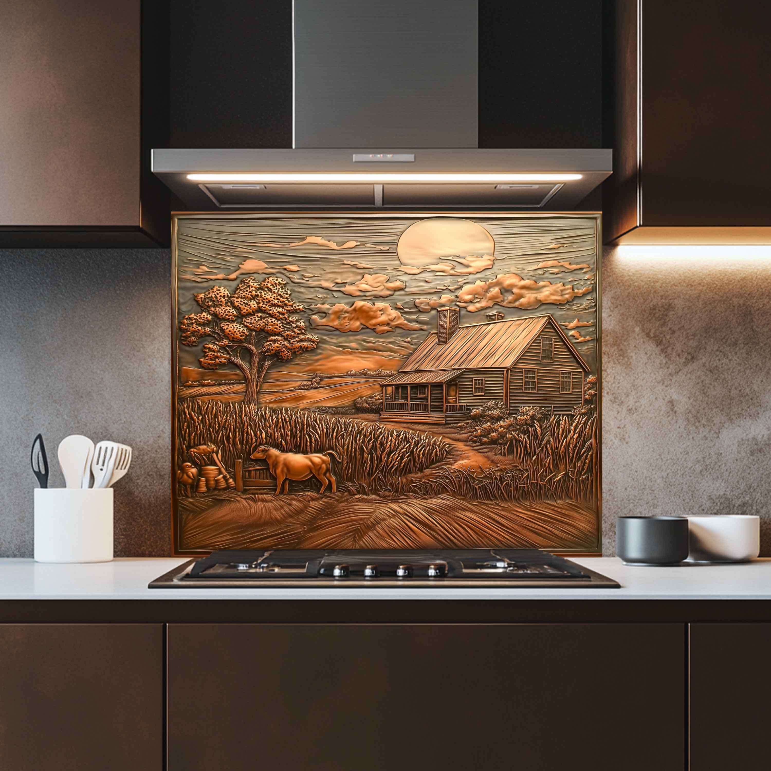 Salpicadero de cristal templado Harvest Home – Panel de salpicadero de cocina rústica estilo granja