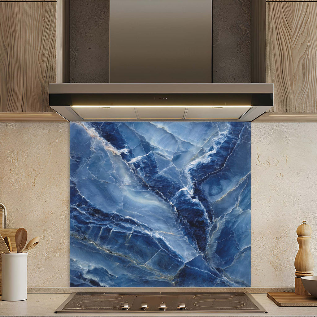 Ocean Lapis – Tempered Glass Backsplash for Kitchen | Luxurious Marble Look Backsplash