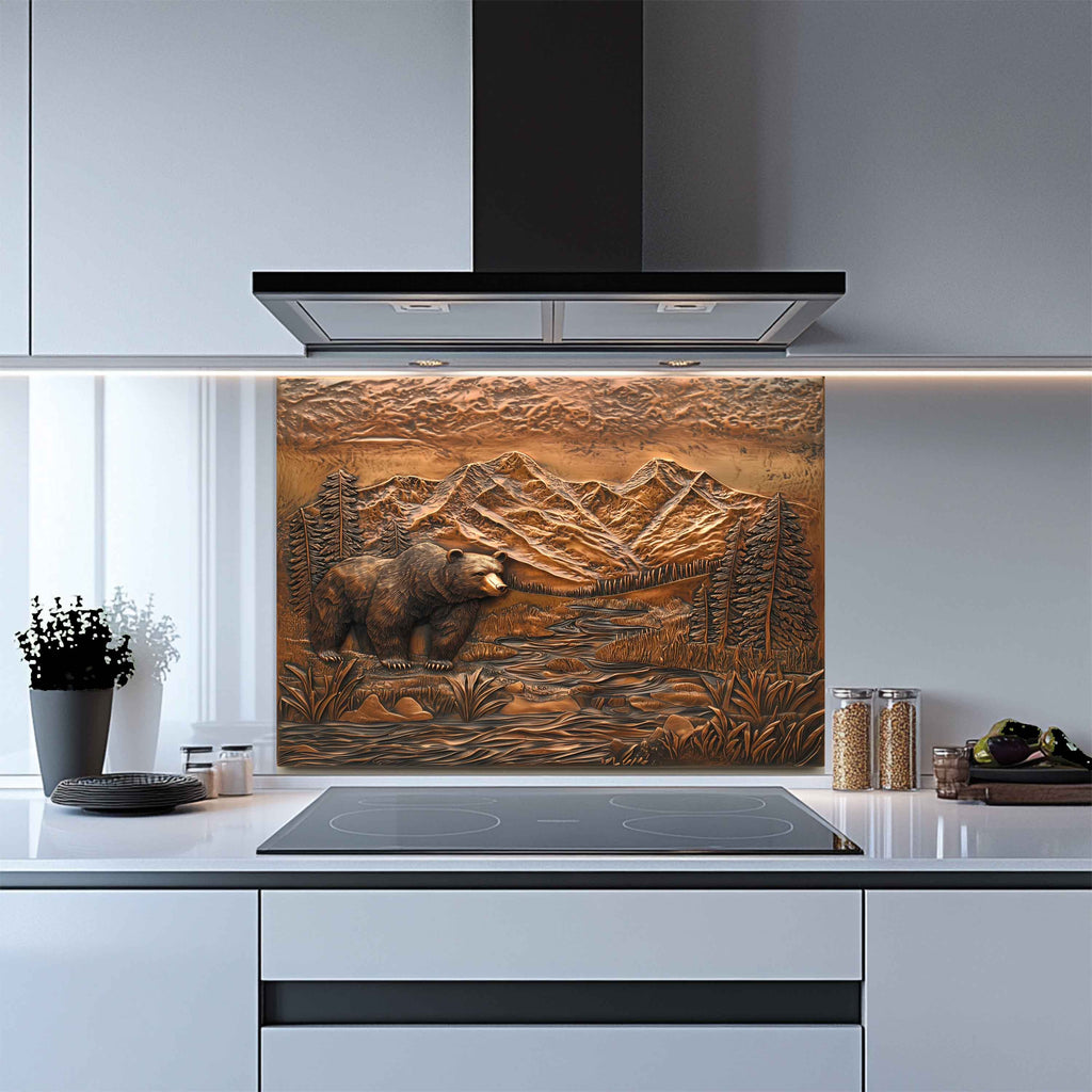 River Watch Tempered Glass Backsplash – Bear and Mountain Kitchen Splashback