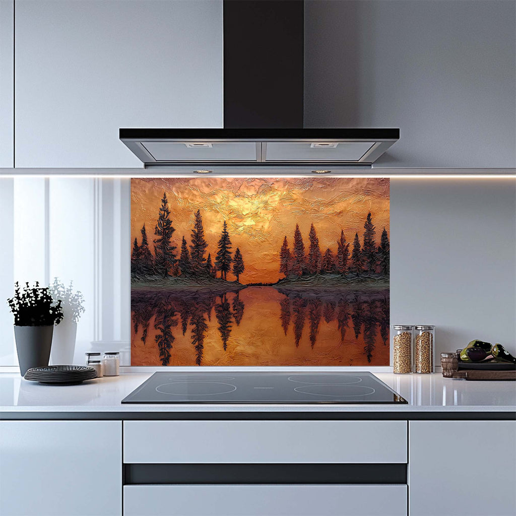 Reflejo de Atardecer – Salpicadero de Vidrio Templado para Cocina – Salpicadero de Vidrio con Aspecto Cobrizo