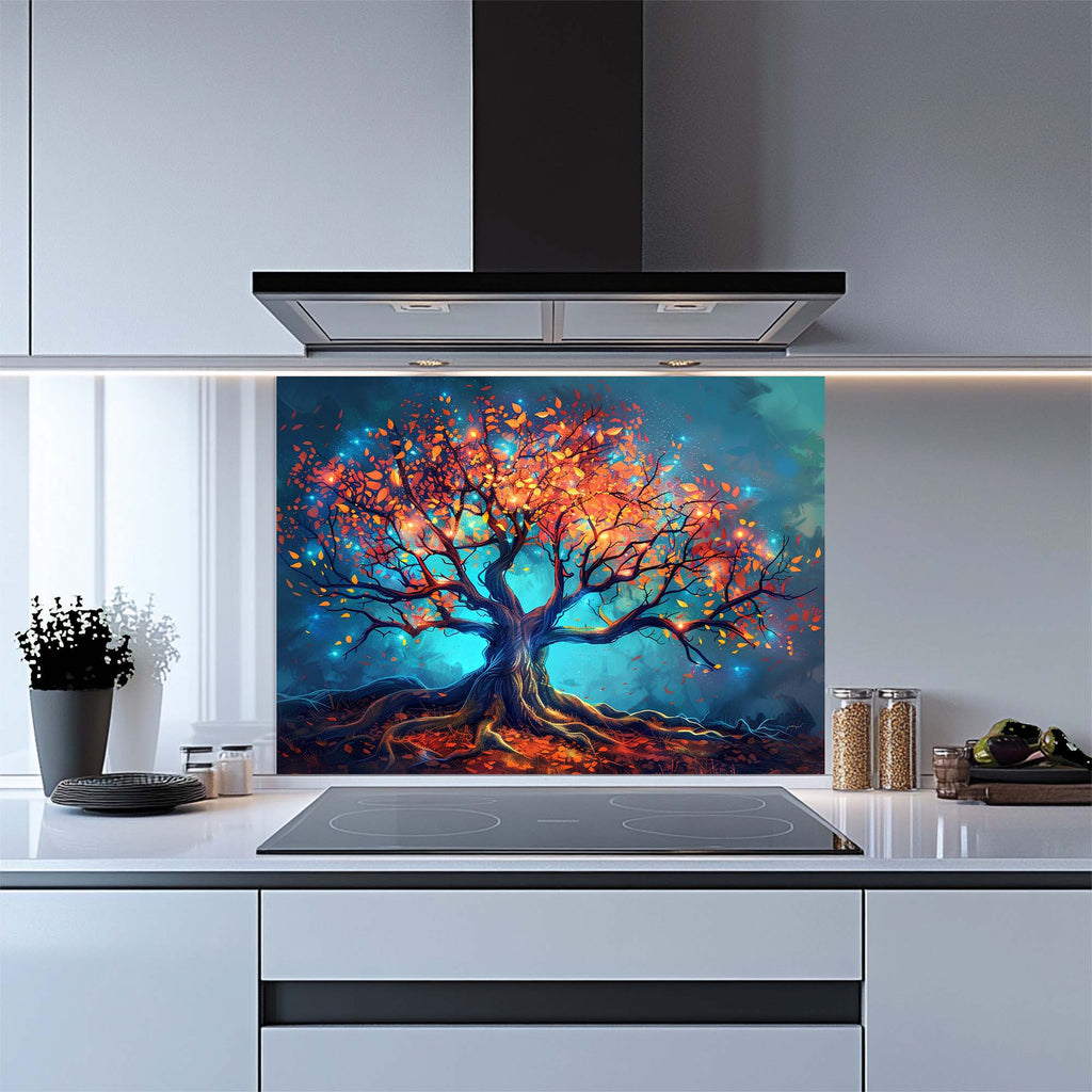 Árbol Encantado de Luz - Salpicadero de Cristal Templado para Cocina - Salpicadero de Naturaleza