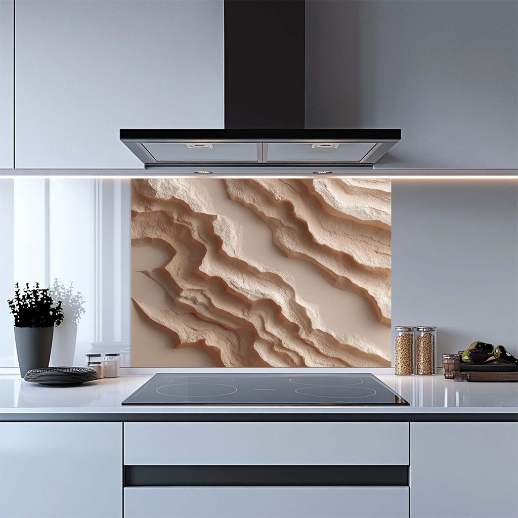 Dunas Erosionadas – Salpicadero de Cristal Templado para Cocina | Salpicadero de Arena Abstracta