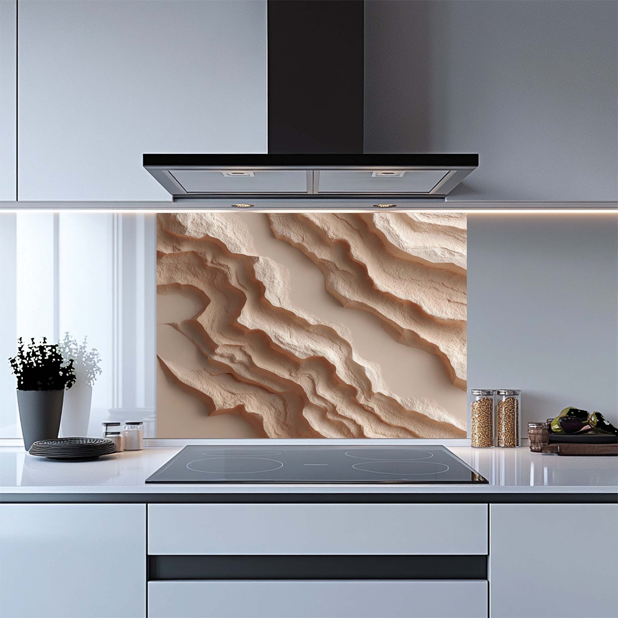Dunas Erosionadas – Salpicadero de Cristal Templado para Cocina | Salpicadero de Arena Abstracta
