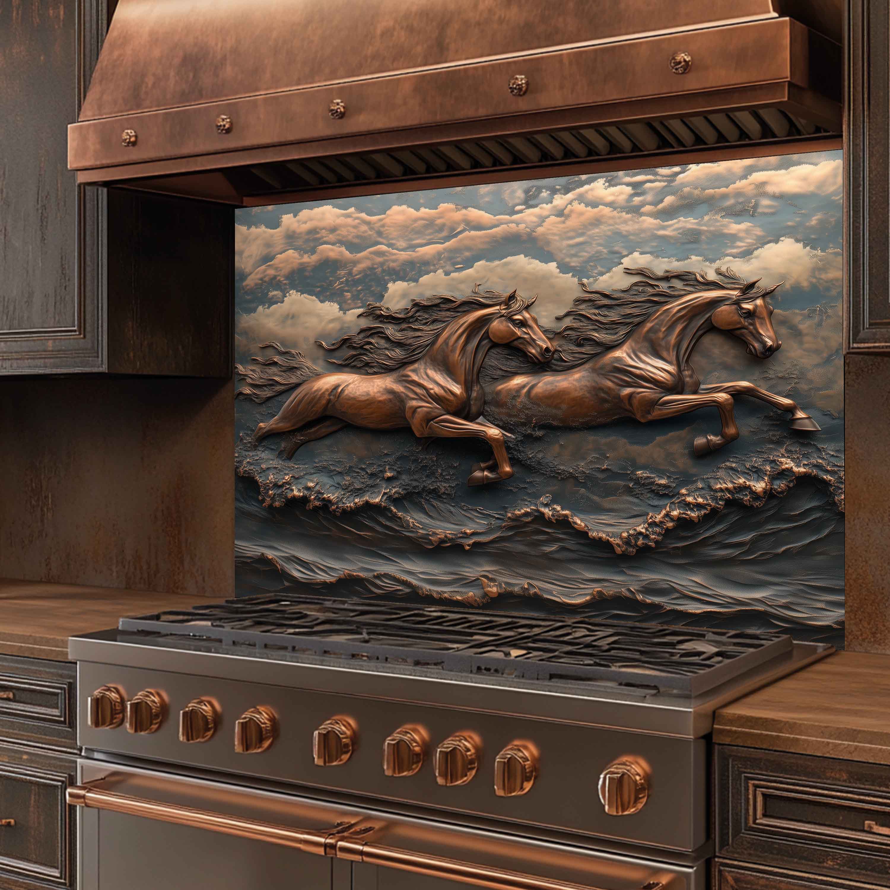 Sky Gallop Tempered Glass Backsplash – Flying Horses Kitchen Backsplash Panel