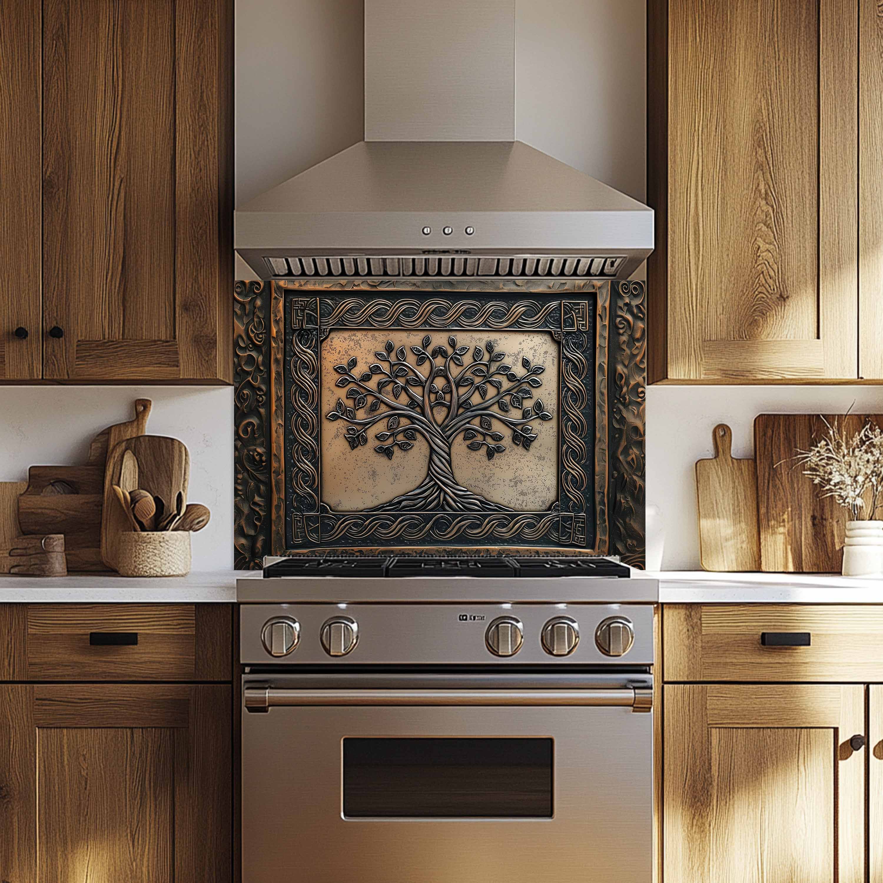 Custom Kitchen Backsplash – Bronze Heritage Tempered Glass Stove Backsplash