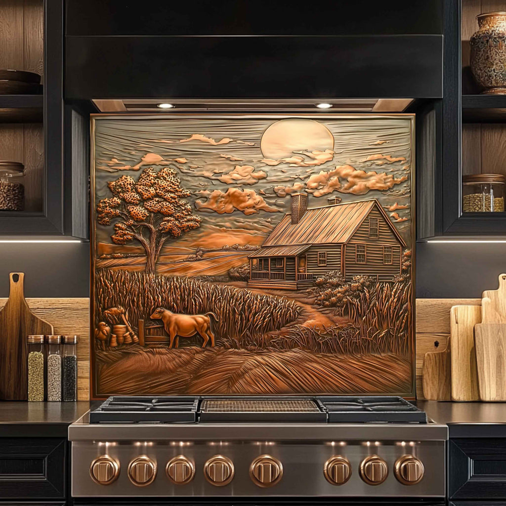 Salpicadero de cristal templado Harvest Home – Panel de salpicadero de cocina rústica estilo granja