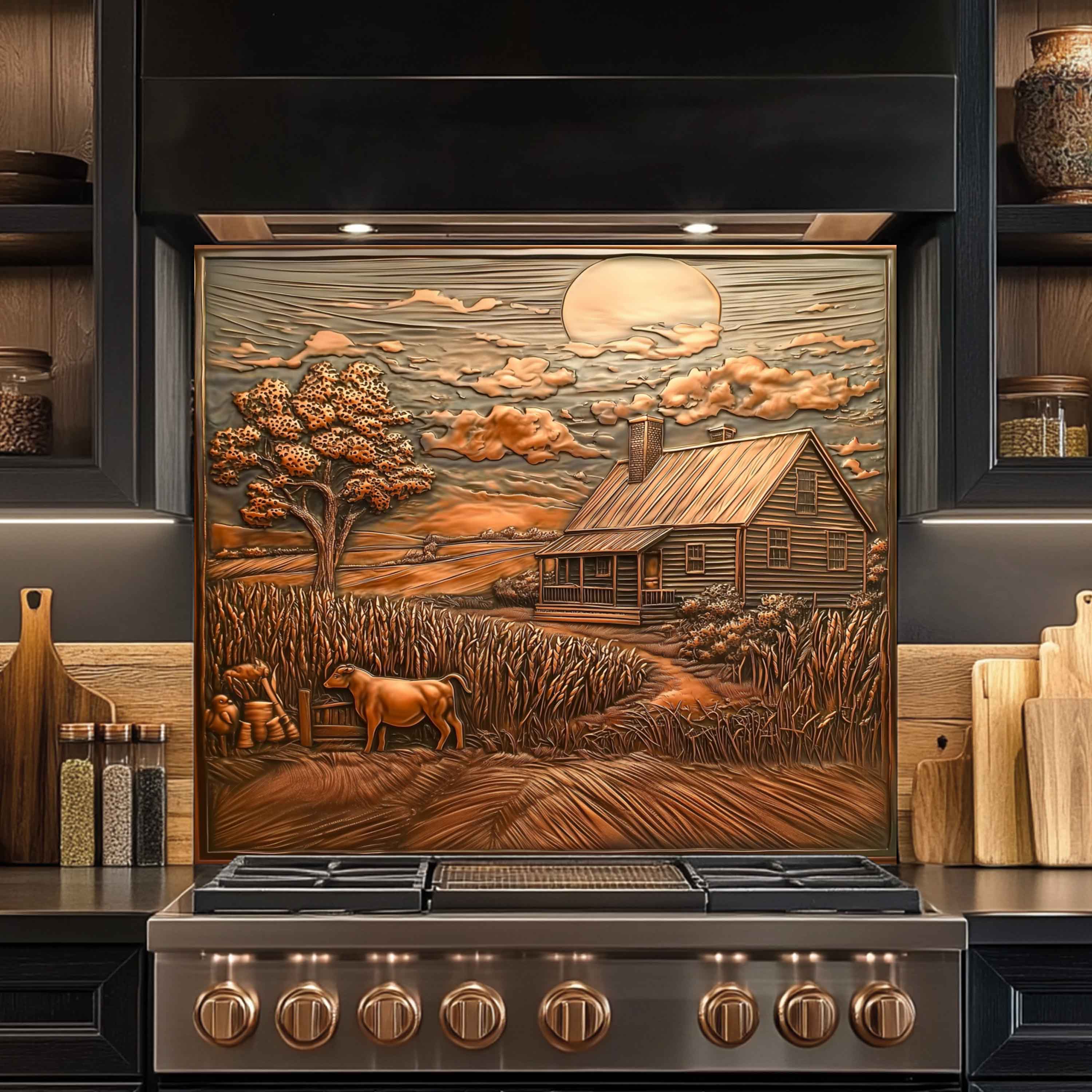 Salpicadero de cristal templado Harvest Home – Panel de salpicadero de cocina rústica estilo granja