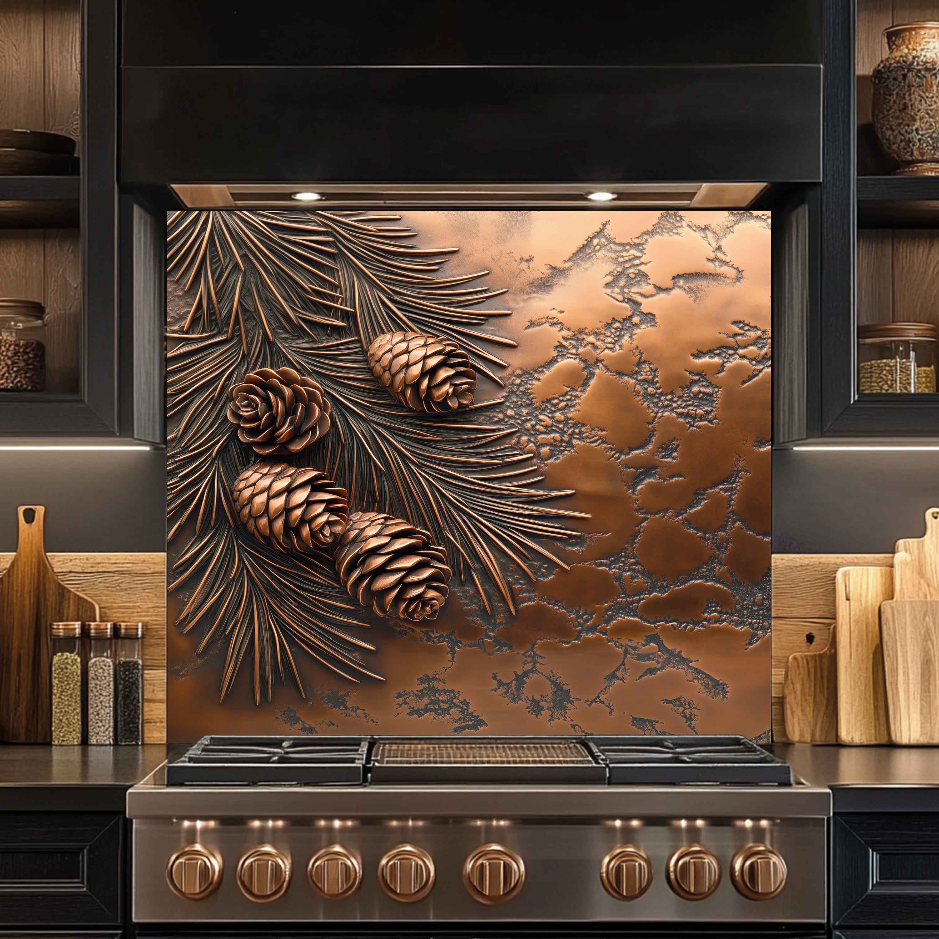 Pine Stillness Tempered Glass Backsplash – Pinecone Kitchen Backsplash Panel