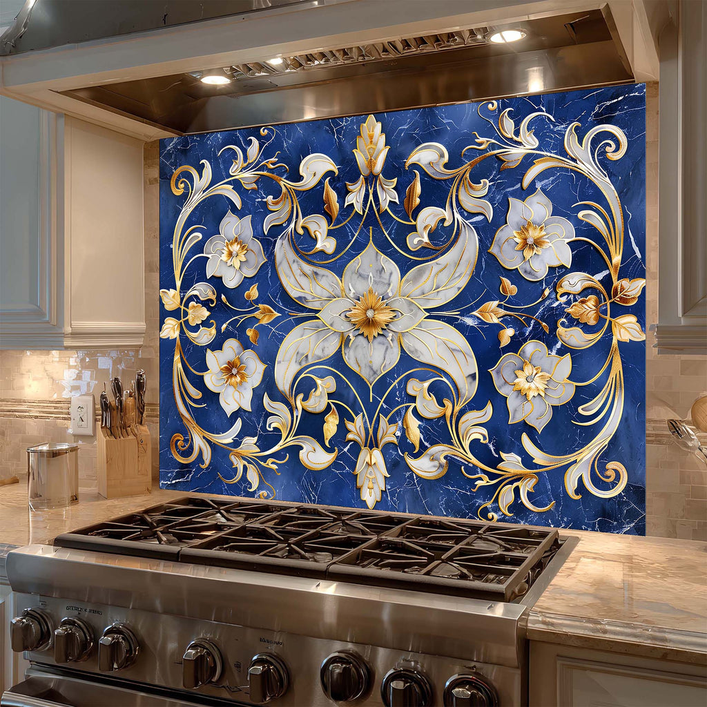Custom Kitchen Backsplash – Imperial Bloom Tempered Glass Stove Backsplash