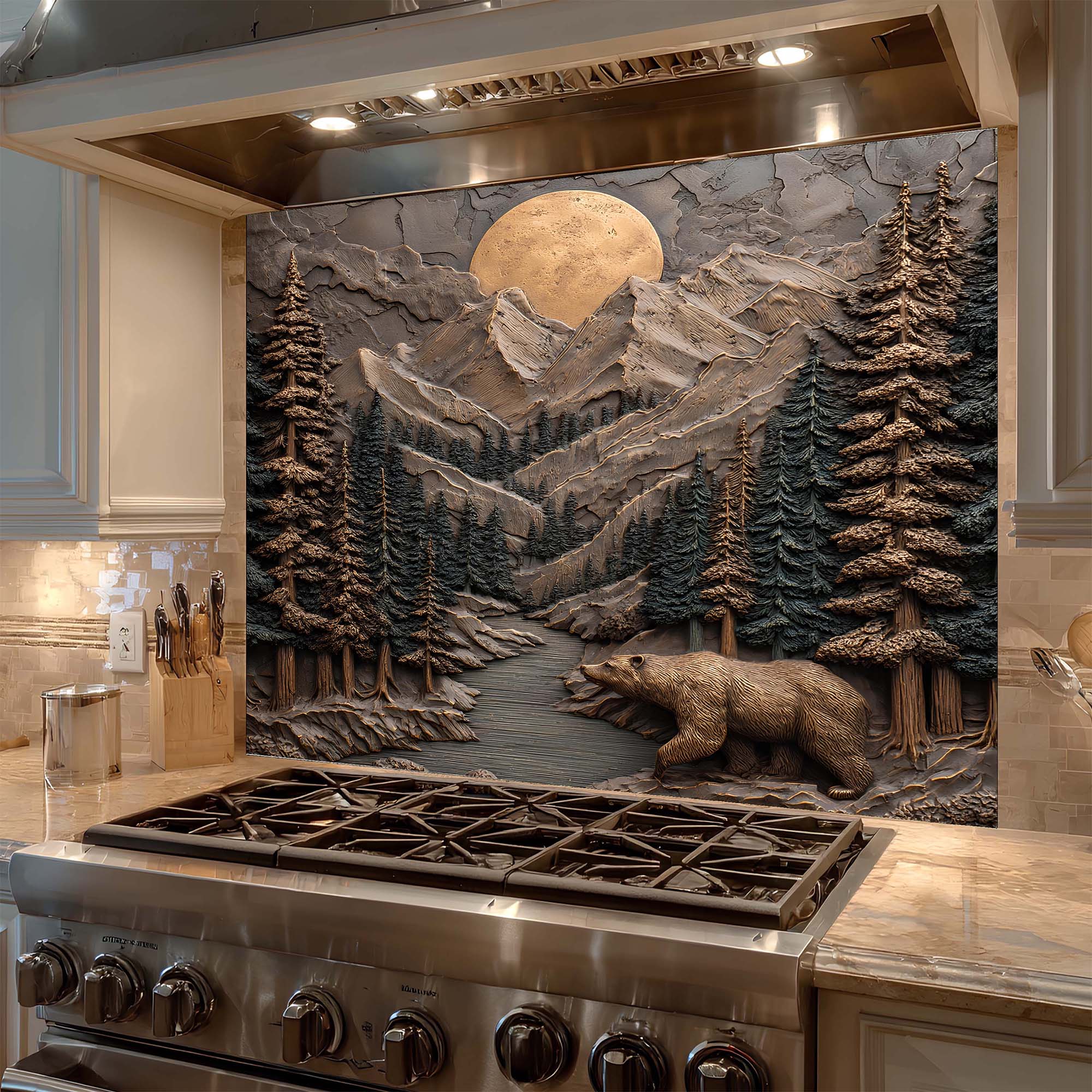 Custom Kitchen Backsplash – Mountain Spirit Tempered Glass Backsplash