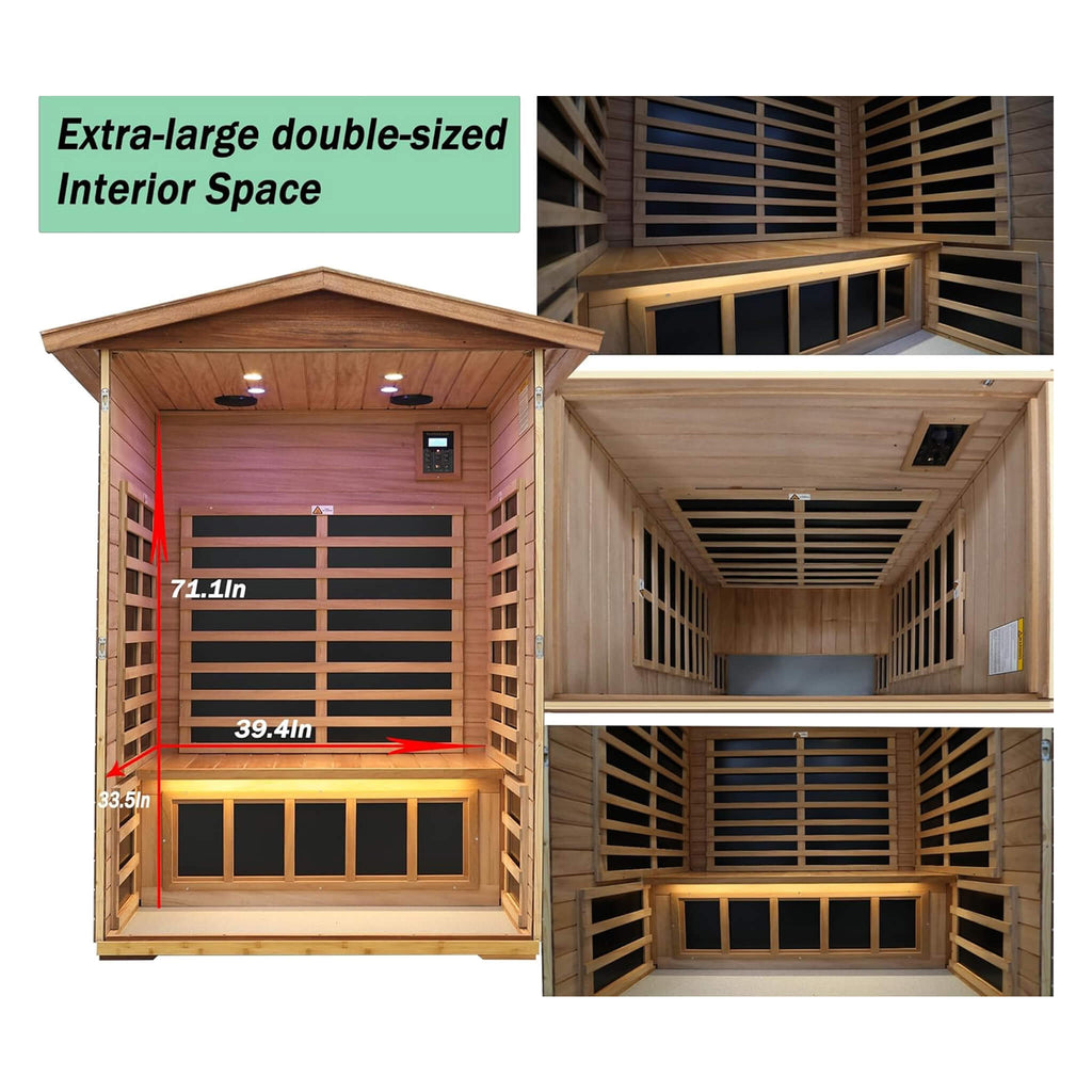 Sauna de infrarrojos exterior de caoba Thermora Ignis para 2 personas con EMF ultrabajo y altavoces Bluetooth (SAK43021)
