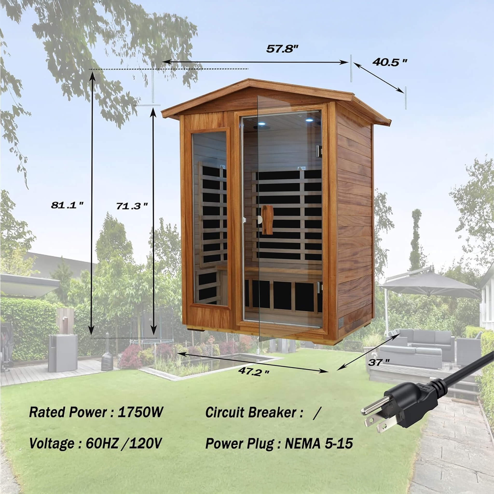 Sauna de infrarrojos exterior de caoba Thermora Ignis para 2 personas con EMF ultrabajo y altavoces Bluetooth (SAK43021)
