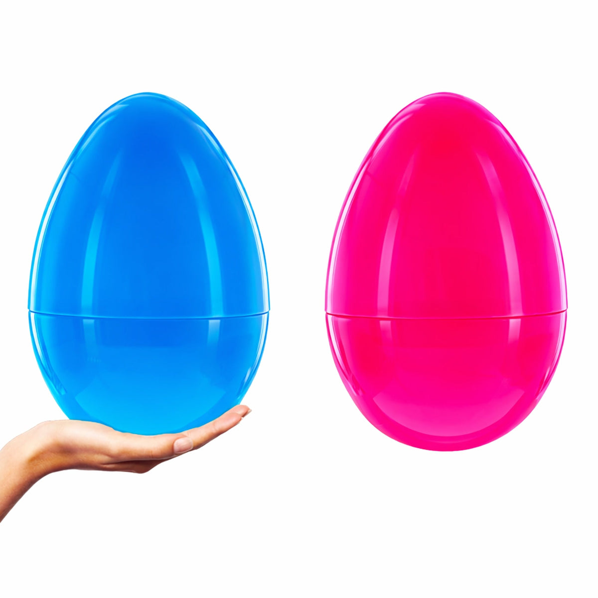 Set of 2 Pink and Blue Giant Jumbo Large Size Fillable Plastic Easter Eggs 10 Inches
