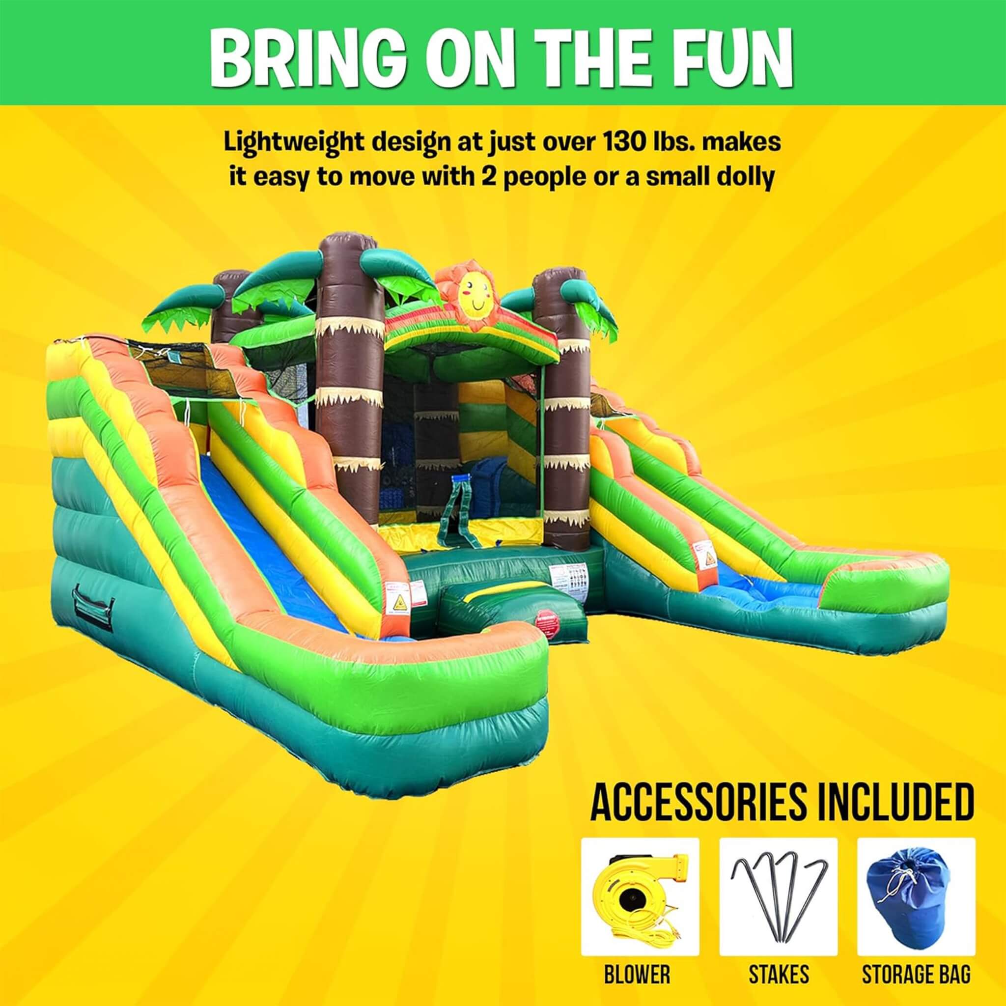 Castillo hinchable combo tropical de 16 pies con toboganes acuáticos dobles (SAK92508)