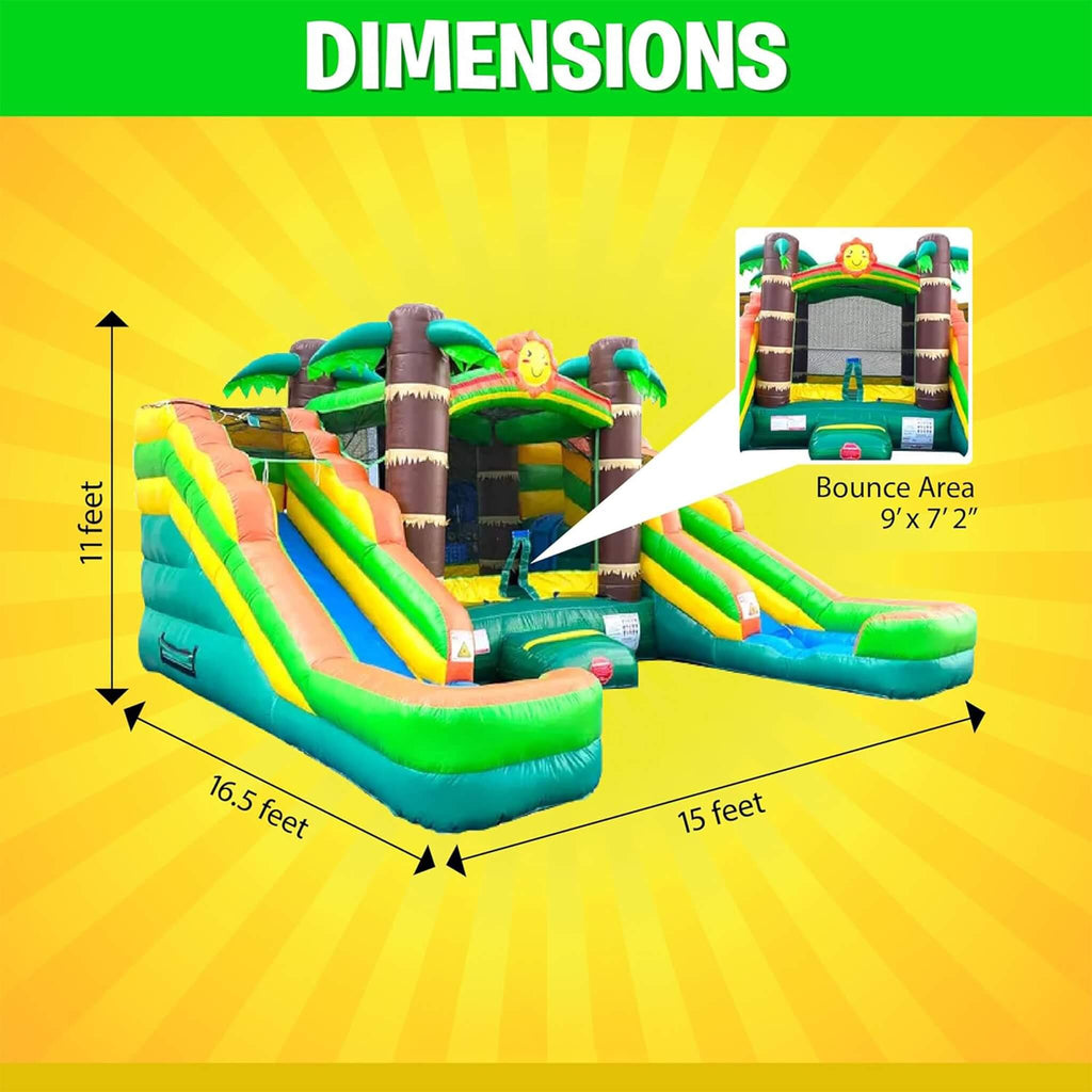 Castillo hinchable combo tropical de 16 pies con toboganes acuáticos dobles (SAK92508)