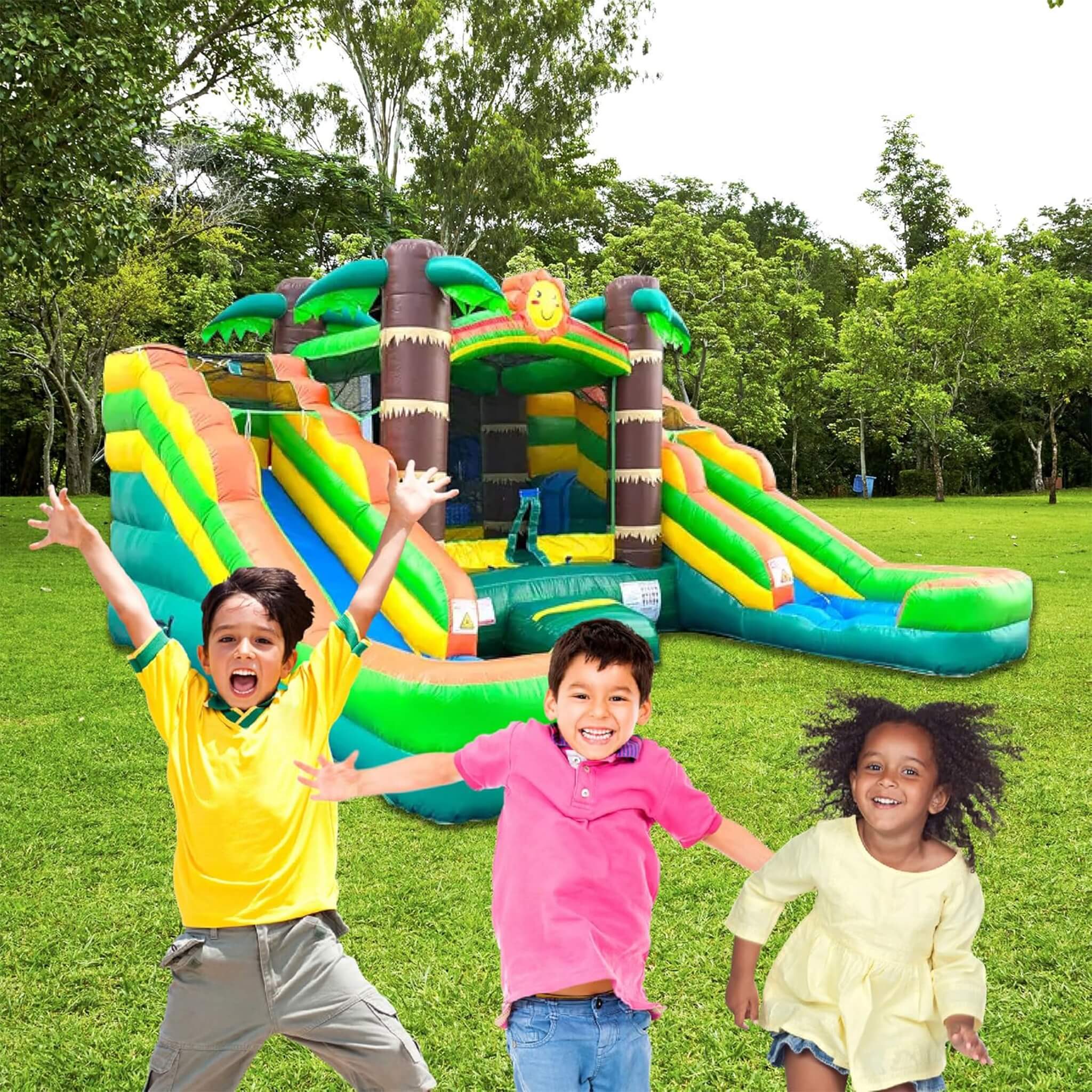 Castillo hinchable combo tropical de 16 pies con toboganes acuáticos dobles (SAK92508)