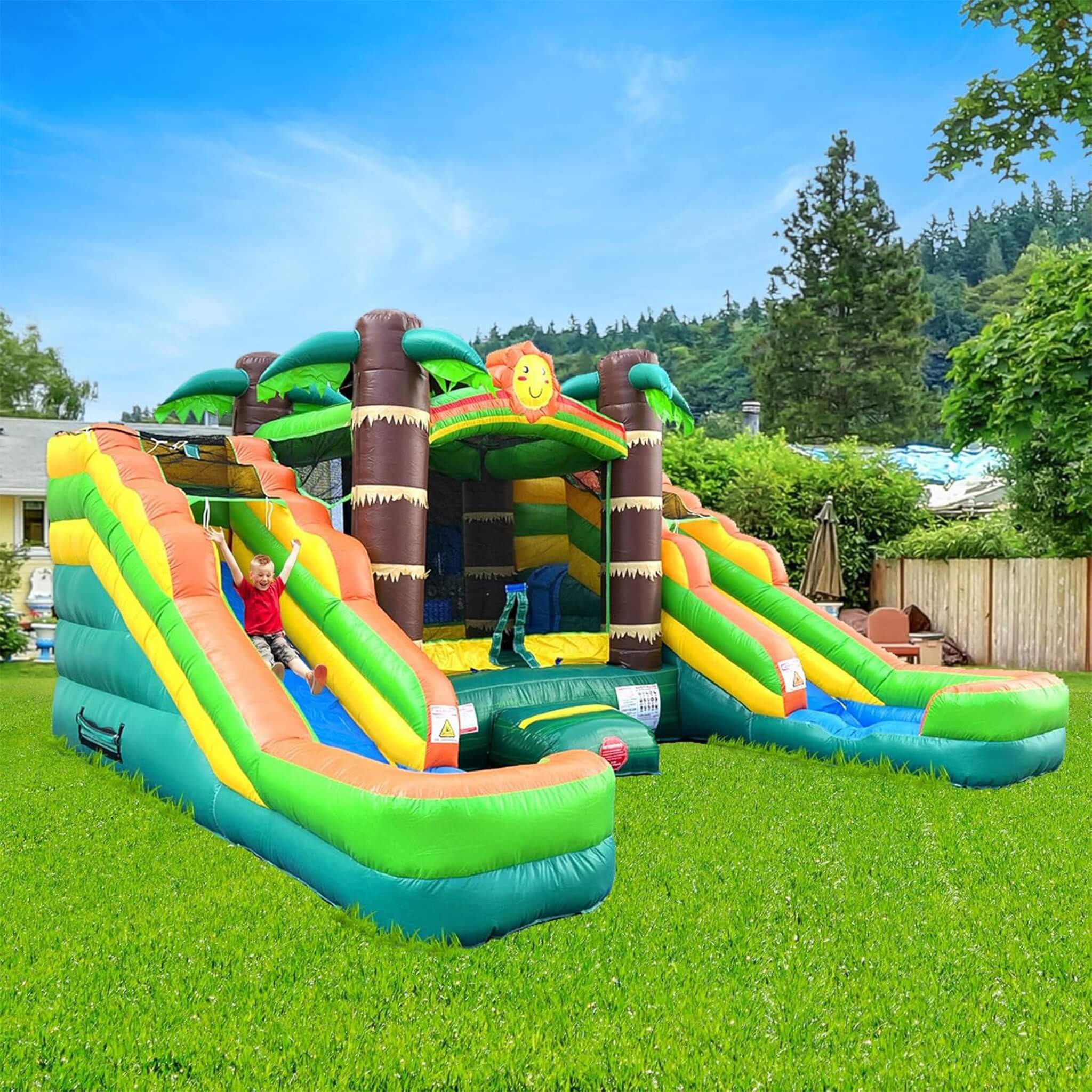 Castillo hinchable combo tropical de 16 pies con toboganes acuáticos dobles (SAK92508)